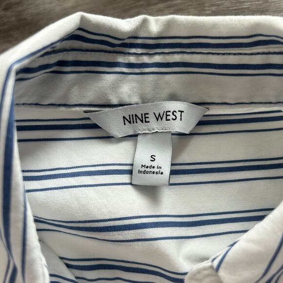 NWOT Nine West Striped Button Down Shirt Small Blue Long Sleeve Classic Work Top - Picture 3 of 12